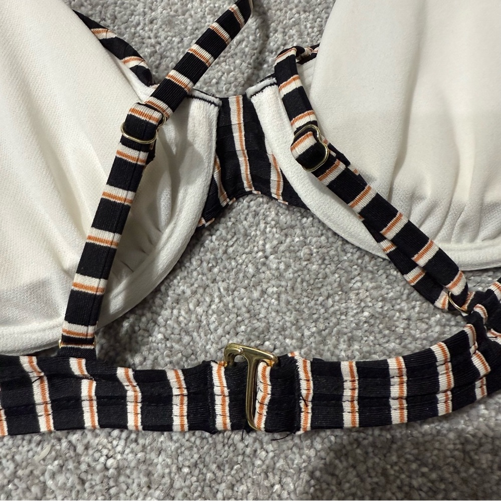 NWT Shade and Shore Striped Black, Orange, and Beige Underwire Swim Top Size 36B - Picture 4 of 7